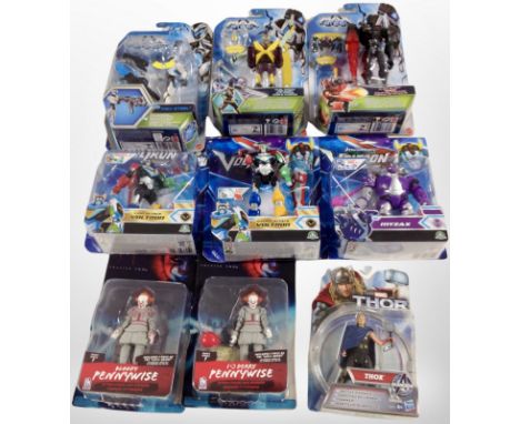 Nine Mattel and other figures including Max Steel, Voltron, etc.