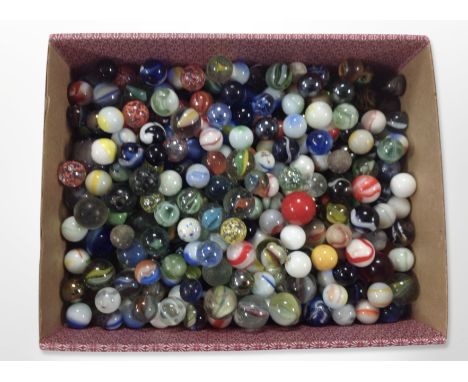A box of assorted vintage glass marbles 
