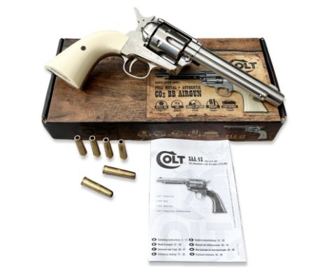 A Umarex Colt Single Action Army CO2 BB revolver .177 calibre, in original box with 12 brass cartridges and instructions.