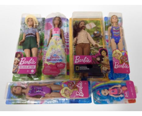 Six Mattel Barbie Dolls, boxed.