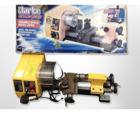 A Clarke metal worker variable speed lathe, model CL250M with box 