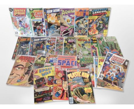A group of vintage Marvel DC and other comics, Justice League, Batman, Aquaman, Teen Titans etc, with 12¢ and higher covers 