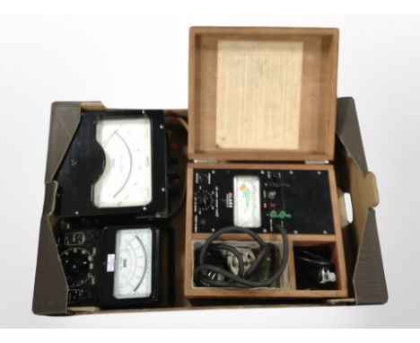 Scientific instruments to include Clare loop tester, watt and ohm gauges, etc.
