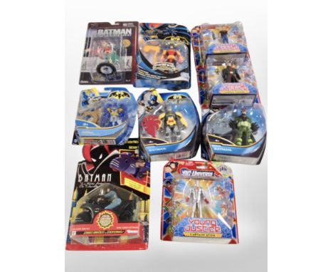 Nine Mattel and other figures including Batman, DC Universe, etc.