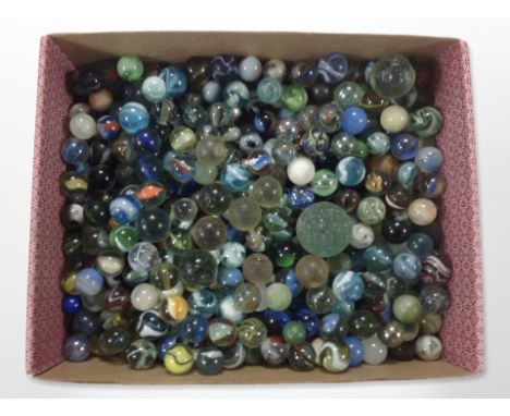 A box of assorted vintage glass marbles 