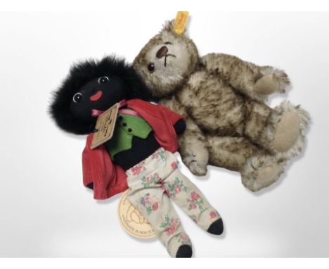 A Steiff teddy bear, and a further Golly soft doll.