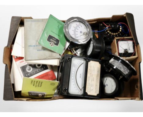 Scientific instruments, volt meters and other gauges, vintage instruction manuals for equipment including Avo meters etc 