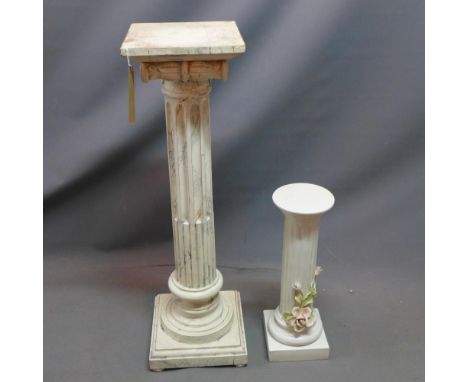 An Italian ceramic pedestal H.49cm together with a wooden Corinthian style pedestal H.91cm 