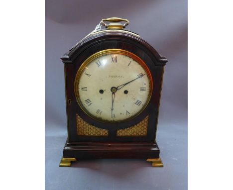 A Regency mahogany bracket clock, double fusee movement, back plate engraved Thomas King, Isle of Wight, the 7 inch convex di