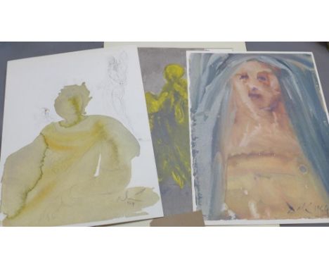 Three lithographic prints of figures after Salvador Dali, 49 x 37 (2) 