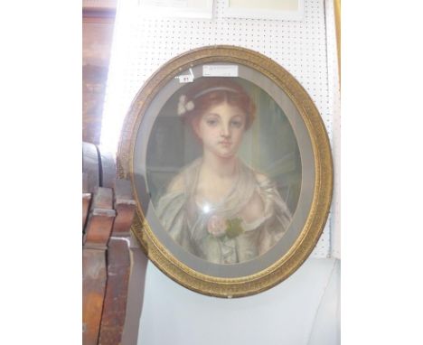 A 19th century school, head and shoulder portrait of a lady, pastel, within oval giltwood frame, 53 x 43cm 