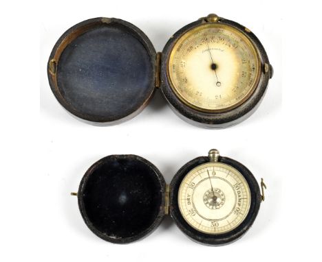 A brass cased pocket thermometer with silvered dial, diameter 47mm, fitted in original circular case, together with a cased h