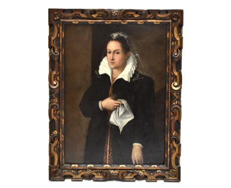 EARLY 17TH CENTURY SPANISH SCHOOL WITH POSSIBLE ATTRIBUTION TO SOFONISBA ANGUISCIOLA; a large oil on board, portrait of a lad