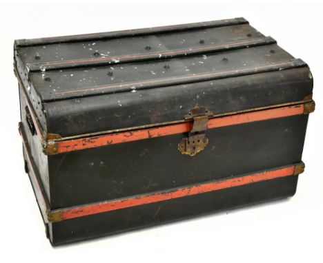 A vintage black painted metal trunk, of rectangular form with side handles, length 89cm, height 54cm, depth 56cm.&nbsp;