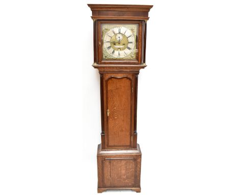 JOHN OWEN LLANRWST; an 18th century oak cased longcase clock, the brass face with applied silver chapter ring set with Roman 