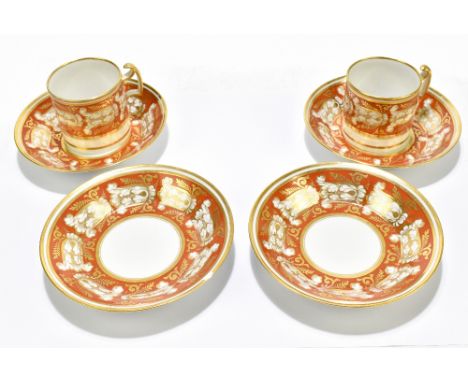 Two early 19th century Barr, Flight &amp; Flight coffee cans and four Barr, Flight &amp; Barr saucers, each decorated with gi
