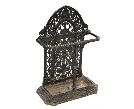 FALKIRK; a 19th century umbrella/stick stand with cast floral decoration and central section, with detachable tray, Impressed
