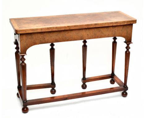 An unusual mid/late 19th century burr yew wood, yew wood and yew crossbanded card table of 17th century design, the rectangul