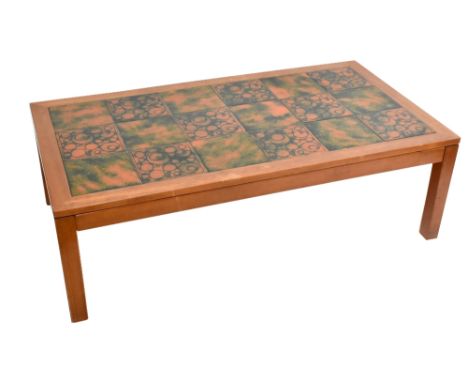 THICH; a mid-20th century Danish teak coffee table, of rectangular form inset with eighteen ceramic tiles, on square legs, he