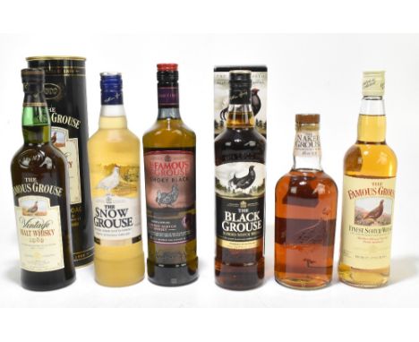 WHISKY; six bottles comprising The Famous Grouse 12 Years old vintage malt whisky 1989, The Famous Grouse, The Naked Grouse, 