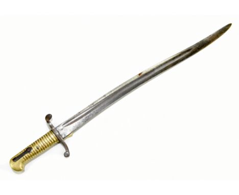 A late 19th/early 20th century Chassepot-type bayonet, the fullered blade bearing bust of knight mark possibly for a Solingen