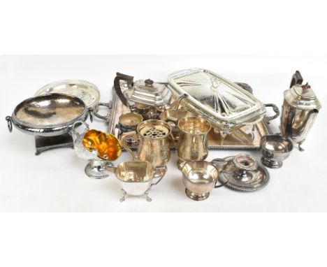 A quantity of assorted silver plate including a large twin handled tray, tea service, etc.