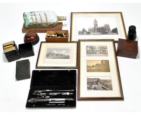 A mixed lot of assorted collectors' items including a ship in a bottle, cased set of playing cards and markers, cased set of 