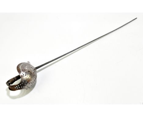 A 19th century or earlier sword, blade length 87.5cm, with large pierced guard to wirework shagreen grip (lacking scabbard).P