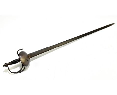A 19th century or earlier sword with figure of eight guard (af), to shaped hilt and pommel, blade length 87cm (for restoratio