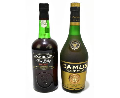 COGNAC; a single bottle of Camus Grand V.S.O.P., also a single bottle of Cockburn's Fine Ruby Port (2).Additional Information