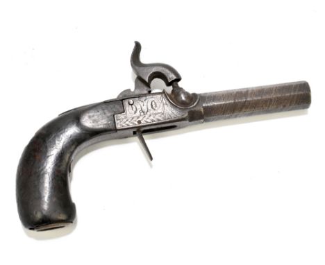 A 19th century percussion cap pocket pistol with skelp screw-off 2.5" octagonal rifled barrel, the action with simple engravi