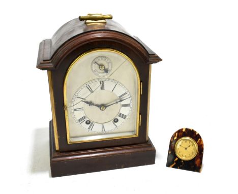 WINTERHALDER &amp; HOFMEIER; a late 19th/early 20th century mahogany cased bracket clock, the silvered dial with applied chap