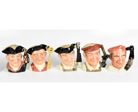 ROYAL DOULTON; five character jugs from the Williamsburg series comprising 'Gunsmith', 'Nightwatchman', 'Blacksmith', 'Gaoler