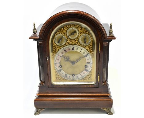 WINTERHALDER &amp; HOFMEIER; an early 20th century German mahogany dome top repeating bracket clock, the matted brass dial wi