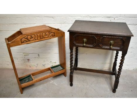 An early 20th century oak side table, with single frieze drawer, raised on barleytwist column support, length 60cm, depth 40c