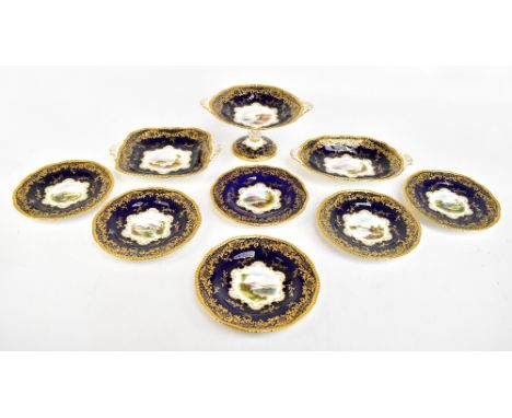 COALPORT; a fine quality nine-piece part dessert service decorated in various scenes including Windemere, The Wrekin, Loch Ta