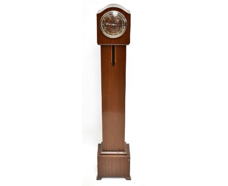 An Art Deco mahogany grandmother clock, with applied geometric&nbsp;detail and applied chaptering, raised on bracket feet, he