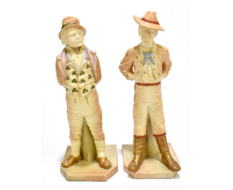 ROYAL WORCESTER; two blush ivory figures emblematic of countries, modelled by James Hadley comprising 'The Yankee' shape numb