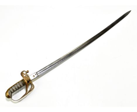 A late 19th/early 20th century light infantry (Rifles) sabre with fullered blade, blade length 83cm, to pierced brass guard b