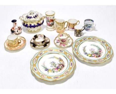 A collection of 19th century and later ceramics to include a pair of Davenport Botanical plates, painted with a garland of fl