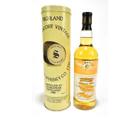 WHISKY; a single bottle of Inchgower 22 years old single Highland malt Scotch whisky, distilled 1980 and bottled 2003, bottle