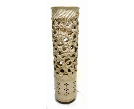 LLOYD JAMES; a tall pierced stoneware lamp base, impressed mark and sticker, height 54cm. (D)Additional InformationAppears go