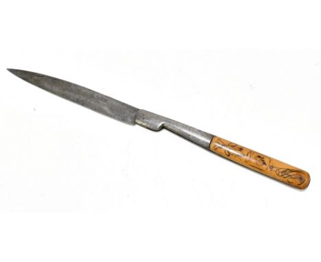 A large hunting-type knife, the blade stamped '76 Veritable Berhard [or Bernard]', the handle with flora and fauna decoration