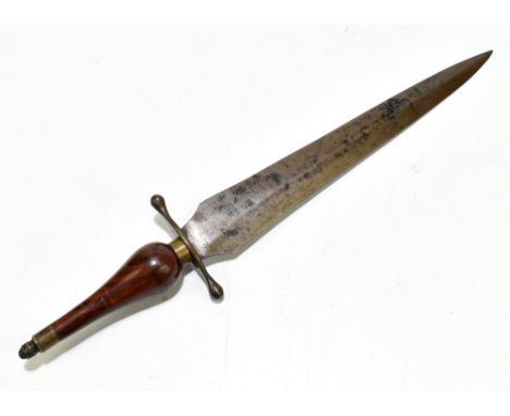 An 18th century or earlier plug bayonet with simple cross guard to turned wooden grip, length 44.8cm.Provenance: The Captain 