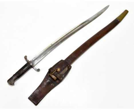 A late 19th century Chassepot-type military issue bayonet, the fullered blade with War Department stamps, broad arrow and VR 