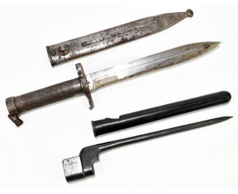 A late 19th/early 20th century M1896 bayonet by Carl Gustav produced to fit an M1899 rifle, blade length 20.5cm, and a Mark 2
