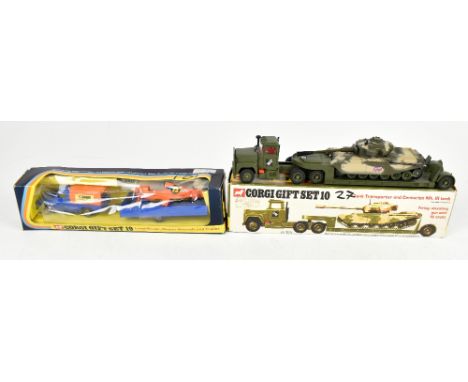 CORGI; a boxed Gift Set 10 Tank Transporter and Centurion Mk.III Tank and Gift Set 19 Land-Rover, Nipper Aircraft and Trailer