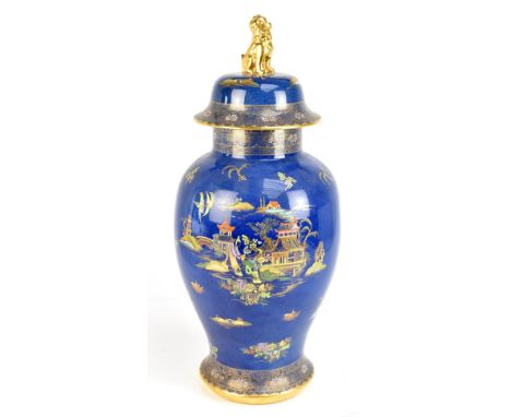 WILTSHAW &amp; ROBINSON CARLTON WARE; a large and impressive urn vase and cover decorated in 'New Mikado' pattern, cover with