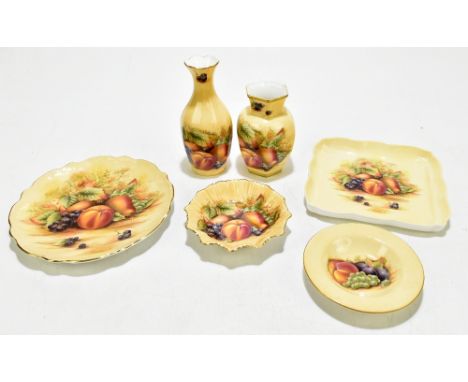AYNSLEY; a collection of ceramics decorated in the Orchid Gold pattern, to include two vases, two plates (6).&nbsp;Additional