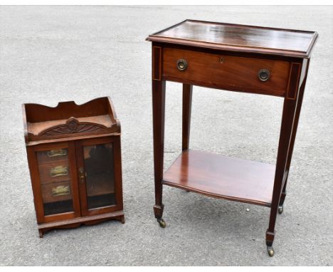 An&nbsp;Edwardian inlaid&nbsp;mahogany serpentine side table, with single drawer above an undertier on tapered legs,&nbsp;hei